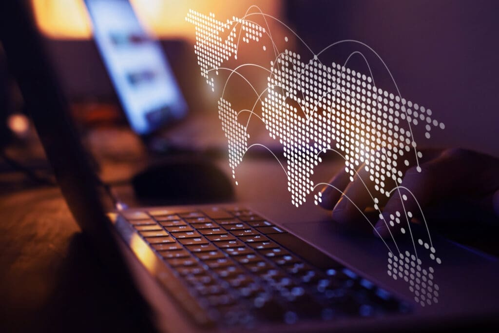 International business partnership and connection concept on map